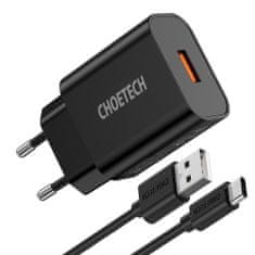 Choetech hitri polnilnik Quick Charge 3.0 18W 3A + kabel USB - USB Type C 1m črn (Q5003)