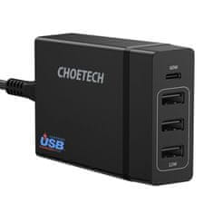 Choetech omrežni polnilec 3x USB / 1x USB Type C 60W Power Delivery črn (PD72-1C3U)