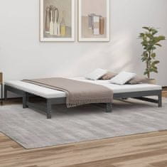 Vidaxl Izvlečna dnevna postelja siva 2x(100x200) cm trdna borovina