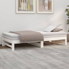 Vidaxl Izvlečna dnevna postelja bela 2x(75x190) cm trdna borovina