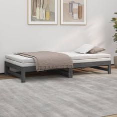 Vidaxl Izvlečna dnevna postelja siva 2x(100x200) cm trdna borovina