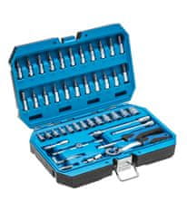 Hoegert HOEGERT HT1R416 Set nastavkov z ragljo, 46-delni, 1/4", CrV CrMo jeklo, 72 zob, 1/4", 1/2"