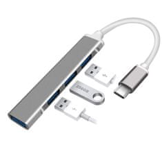 Northix Zvezdišče USB-C s 4 vrati - srebrno