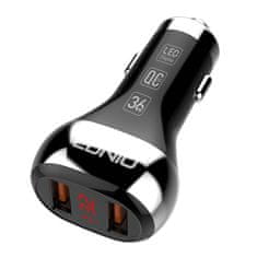 LDNIO C2 avtopolnilec, 2x USB, QC 3.0, LED, 36 W (črn)