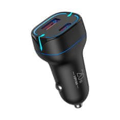 Vipfan Avtomobilski polnilec VFAN C11, USB + USB-C, PD 20W + QC 3.0, LED (črn)