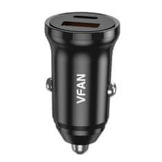 Vipfan Avtomobilski polnilec VFAN C03, USB + USB-C, 20 W, PD + QC 3.0 (črn)