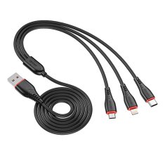 slomart X01 3w1 USB-C/Lightning/Micro 3,5A 1,2 m kabel USB (črni)