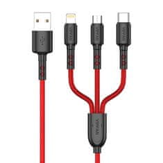 slomart Kabel USB X02 3v1 USB-C / Lightning / Micro 3,5A 1,5 m (rdeč)