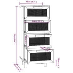 Vidaxl Komoda črna 40x30x90 cm trdna borovina in naravni ratan