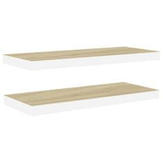 Vidaxl Stenske police 2 kosa hrast in bele 80x23,5x3,8 cm MDF