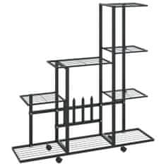 Vidaxl Stojalo za rože s kolesi 94,5x25x92,5 cm črno kovinsko