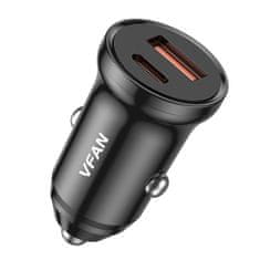 Vipfan Avtomobilski polnilec VFAN C03, USB + USB-C, 20 W, PD + QC 3.0 (črn)