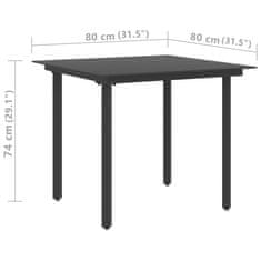 Vidaxl Vrtna jedilna miza črna 80x80x74 cm jeklo in steklo