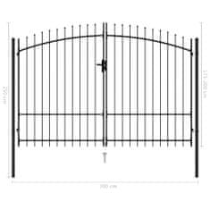 Vidaxl Dvojna vrata za ograjo koničasta jeklo 3x2 m črna