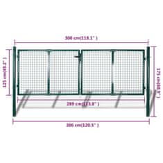 Vidaxl Ograjna vrata jeklo 306x175 cm zelena