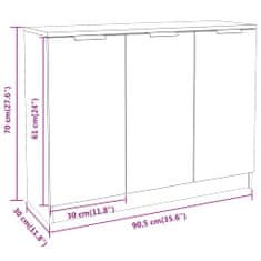 Vidaxl Komoda visok sijaj bela 90,5x30x70 cm konstruiran les