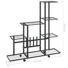 Vidaxl Stojalo za rože s kolesi 94,5x25x92,5 cm črno kovinsko