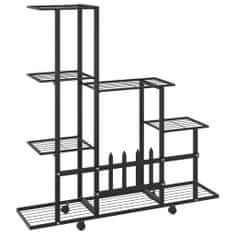 Vidaxl Stojalo za rože s kolesi 94,5x25x92,5 cm črno kovinsko