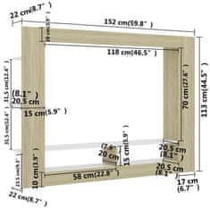 Vidaxl TV omarica bela in sonoma hrast 152x22x113 cm iverna plošča