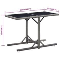 Vidaxl Vrtna miza antracitna 110x53x72 cm steklo in poli ratan