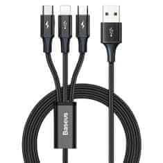 BASEUS Kabel USB 3w1 Rapid Series, USB do micro USB / USB-C / Lightning, 3,5A, 1,2 m (črn)