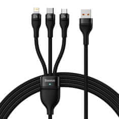 BASEUS Kabel USB 3w1 Flash II, USB-C + micro USB + Lightning, 66W, 1,2 m (črn)