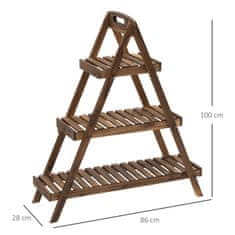 OUTSUNNY piramidno stojalo za lonce, stojalo za rastline/ cvetlice, s 3 policami, 86x28x100cm, rjave
barve