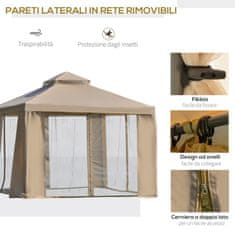 OUTSUNNY Outsunny Kovinski vrtni gazebo 3x3m z mrežo proti komarjem in dvonivojsko streho iz poliestra kaki