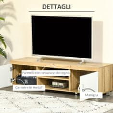 HOMCOM HOMCOM TV omarica z dvema omaricama, dvema odprtinama za kable in dvema policama iz lesa MDF, bela omarica za televizorje do 63'', 140x40x41,5 cm