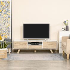 HOMCOM HOMCOM TV stojalo z vrati in predalom, pohištvo za dnevno sobo za TV do 60'' iz MDF, 160x40x45cm, belo in leseno