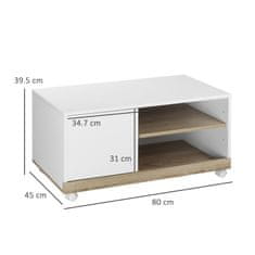 HOMCOM HOMCOM Voziček za televizor z 1 vrati in odprtimi predali iz lesa, ravna omarica za televizor do 42'' s kolesi, bela, 80x45x39,5 cm