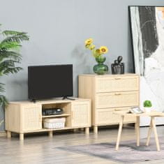 HOMCOM TV omarica z odprtimi predali in vrati iz ratana, TV omarica za do 50'' TV, 115x40x48cm, barva lesa