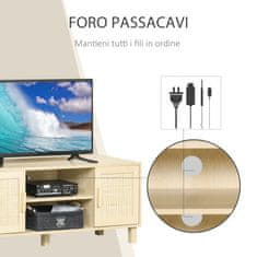 HOMCOM TV omarica z odprtimi predali in vrati iz ratana, TV omarica za do 50'' TV, 115x40x48cm, barva lesa