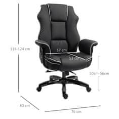 VINSETTO črno-beli pisarniški stol iz usnja z nastavljivo višino 118-124 cm in naslonom
za 150°.