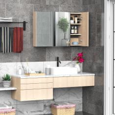 KLEANKIN Kleankin stenska kopalniška omarica z ogledalom s tremi vrati in nastavljivimi lesenimi policami 90x60x13,5 cm