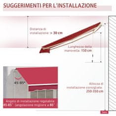 OUTSUNNY Outsunny Markiza, vrtljiva za vrata in okna, aluminij in poliester proti ultravijoličnemu sevanju, 295x245cm, temno rdeča