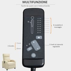 HOMCOM masažni usnjeni fotelj z osmimi programi in petimi intenzivnostmi, z naslonom za noge in daljinskim upravljalnikom, krem barva