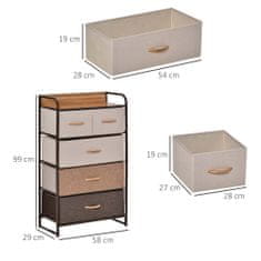 HOMCOM HOMCOM zložljivi regal s petimi predali iz blaga in MDF, pohištvo za dnevno sobo, 58x29x99cm, večbarvno