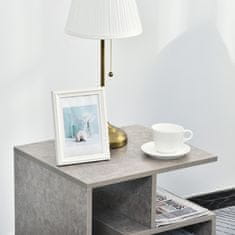HOMCOM HOMCOM lesena moderna mizica za dnevno sobo s cementnim učinkom in tremi policami 45x40x55cm sive barve