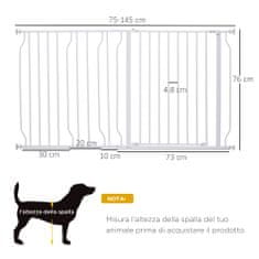 PAWHUT PawHut Varnostna pasja vrata iz jekla in ABS, raztegljiva pasja vrata 75-145 cm za stopnice in vrata, bela