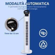 HOMCOM Stolpni ventilator z daljinskim upravljalnikom 5m, nihanje 70°, 3 funkcije in 3 hitrosti, led zaslon in
časovnik 7,5h, 50w,
f 2 0 x 7 8 ,5cm