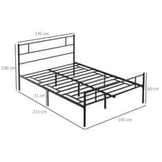 HOMCOM HOMCOM Jekleni okvir za eno posteljo in pol 145x211x100cm, integrirane letve, vzglavje in podnožje v industrijskem slogu, črn