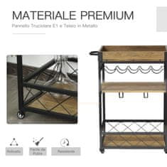 HOMCOM kuhinjski voziček s 3 policami, držalom za steklenice, držalom za kozarce, pladnjem in 4 kolesi, kovinski okvir
črna, 77x44,5x91cm