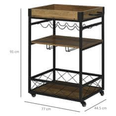HOMCOM kuhinjski voziček s 3 policami, držalom za steklenice, držalom za kozarce, pladnjem in 4 kolesi, kovinski okvir
črna, 77x44,5x91cm