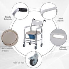 HOMCOM HOMCOM Vodoodporni invalidski voziček z WC sedežem iz umetnega usnja, 4 kolesa, odstranljiv WC sedež za starejše/invalide, 84 × 54 × 96 cm