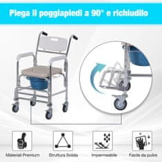 HOMCOM HOMCOM Vodoodporni invalidski voziček z WC sedežem iz umetnega usnja, 4 kolesa, odstranljiv WC sedež za starejše/invalide, 84 × 54 × 96 cm