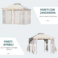 OUTSUNNY Outsunny zunanji ali vrtni gazebo 3x3m z mrežo proti komarjem, jeklenim okvirjem in dvojnim nadstreškom, bel