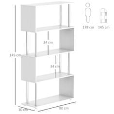 HOMCOM Knjižnica s štirimi policami
v sodobnem dizajnu iz lesa in kovine, knjižna polica za dnevno sobo, kabinet,
pisarna, 80x30x145cm bela