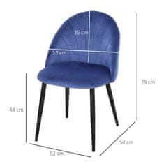 HOMCOM HOMCOM Komplet 2 oblazinjenih stolov za dnevno sobo in jedilnico, nordijski in ergonomski dizajn iz kovine in modrega žameta, 52x54x79 cm