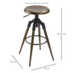 HOMCOM visok barski stol v industrijskem slogu za kuhinjo, vrtljiv sedež z nastavljivo višino in
kovinskim podnožjem,
bronast, 45x45x74- 82 cm